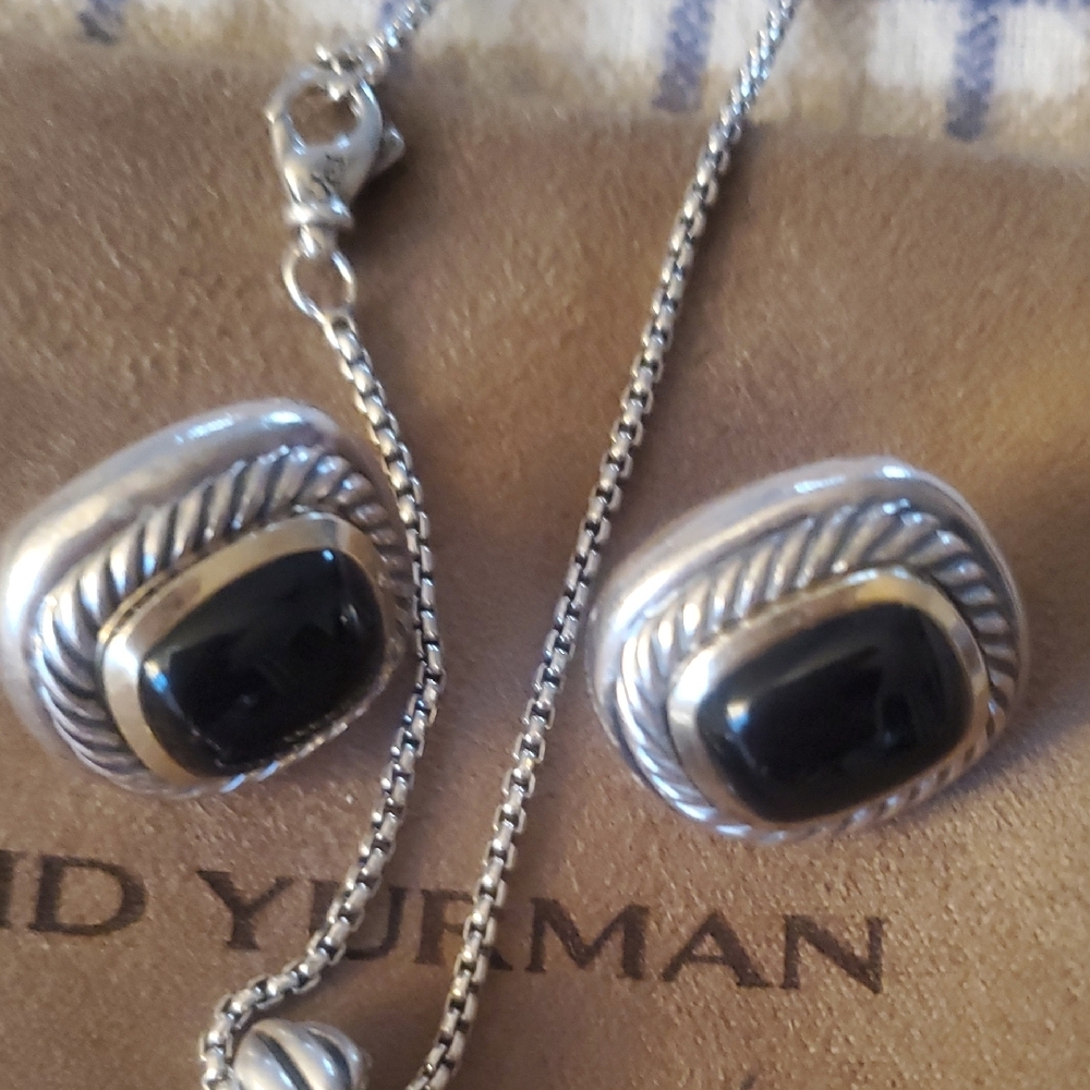 David Yurman 14k Gold Silver Onyx Big Earing